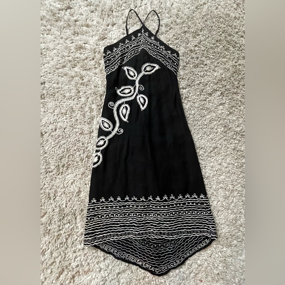 BCBG halterneck embroidered linen dress